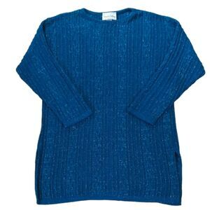 Vintage Diane Von Furstenberg Holiday Jade Metallic Cable Knit Tunic Sweater